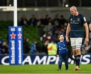 11 December 2021; Devin Toner of Leinster with his son Max after his side's victory in the Heineken Champions Cup Pool A match between Leinster and Bath at Aviva Stadium in Dublin. Photo by Harry Murphy/Sportsfile