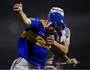 11 December 2021; Stephen Maher of Clough-Ballacolla is tackled by Davy Crowe of Kilmacud Crokes during the 2021 AIB Leinster Club Senior Hurling Championship Semi-Final match between Clough-Ballacolla and Kilmacud Crokes at MW Hire O'Moore Park in Portlaoise, Laois. Photo by Piaras Ó Mídheach/Sportsfile