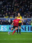 11 December 2021; John Cooney of Ulster kicks a penalty during the Heineken Champions Cup Pool A match between ASM Clermont Auvergne and Ulster at Stade Marcel-Michelin in Clermont-Ferrand, France. Photo by Julien Poupart/Sportsfile