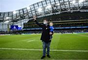 11 December 2021; Former Leinster player Fergus McFadden with his son Alfie before the Heineken Champions Cup Pool A match between Leinster and Bath at Aviva Stadium in Dublin. Photo by Harry Murphy/Sportsfile