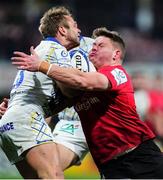 11 December 2021; Marvin O'Connor of Clermont Auvergne is tackled by Ross Kane of Ulster during the Heineken Champions Cup Pool A match between ASM Clermont Auvergne and Ulster at Stade Marcel-Michelin in Clermont-Ferrand, France. Photo by Julien Poupart/Sportsfile