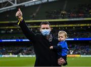 11 December 2021; Former Leinster player Fergus McFadden with his son Alfie before the Heineken Champions Cup Pool A match between Leinster and Bath at Aviva Stadium in Dublin. Photo by Harry Murphy/Sportsfile