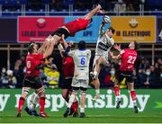 11 December 2021; Alan O’Connor of Ulster and Damian Penaud of Clermont Auvergne contests a loose ball during the Heineken Champions Cup Pool A match between ASM Clermont Auvergne and Ulster at Stade Marcel-Michelin in Clermont-Ferrand, France. Photo by Julien Poupart/Sportsfile