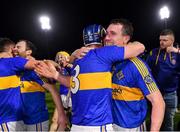 11 December 2021; Willie Dunphy of Clough-Ballacolla, right, celebrates with team-mate Darren Maher after their side's victory in the 2021 AIB Leinster Club Senior Hurling Championship Semi-Final match between Clough-Ballacolla and Kilmacud Crokes at MW Hire O'Moore Park in Portlaoise, Laois. Photo by Piaras Ó Mídheach/Sportsfile