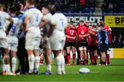 11 December 2021; The Ulster team huddle during the Heineken Champions Cup Pool A match between ASM Clermont Auvergne and Ulster at Stade Marcel-Michelin in Clermont-Ferrand, France. Photo by Julien Poupart/Sportsfile