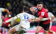 11 December 2021; John Cooney of Ulster in action against Damian Penaud of Clermont Auvergne during the Heineken Champions Cup Pool A match between ASM Clermont Auvergne and Ulster at Stade Marcel-Michelin in Clermont-Ferrand, France. Photo by Julien Poupart/Sportsfile