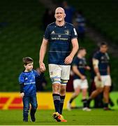 11 December 2021; Devin Toner of Leinster and his son Max after the Heineken Champions Cup Pool A match between Leinster and Bath at Aviva Stadium in Dublin. Photo by Ramsey Cardy/Sportsfile