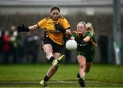 11 December 2021; Cassie Dunne of TG4 Underdogs in action against Megan Thyme of Meath during the match between Meath and TG4 Underdogs at Donaghmore Ashbourne GAA club in Ashbourne, Meath. Photo by David Fitzgerald/Sportsfile