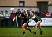 11 December 2021; Vanessa Gallogly of TG4 Underdogs in action against Ciara Smyth of Meath during the match between Meath and TG4 Underdogs at Donaghmore Ashbourne GAA club in Ashbourne, Meath. Photo by David Fitzgerald/Sportsfile