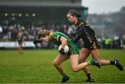 11 December 2021; Orla Byne of Meath in action against Naomi Cuffe of TG4 Underdogs during the match between Meath and TG4 Underdogs at Donaghmore Ashbourne GAA club in Ashbourne, Meath. Photo by David Fitzgerald/Sportsfile