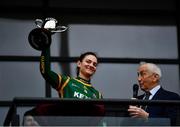 11 December 2021; Meath captain Máire O'Shaughnessy lifts the Glenveagh cup after the match between Meath and TG4 Underdogs at Donaghmore Ashbourne GAA club in Ashbourne, Meath. Photo by David Fitzgerald/Sportsfile