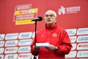 12 December 2021; Liam Hennessy, Local Organising Committee Chairperson, speaking during the opening ceremony of the SPAR European Cross Country Championships Fingal-Dublin 2021 at the Sport Ireland Campus in Dublin. Photo by Sam Barnes/Sportsfile Photo by Sam Barnes/Sportsfile