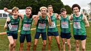 12 December 2021; The Ireland team, from left, Nick Griggs, Scott Fagan, Abdel Laadjel, Sean Kay, Cathal O'Reilly and Dean Casey after finishing second in the U20 Men's 6000m during the SPAR European Cross Country Championships Fingal-Dublin 2021 at the Sport Ireland Campus in Dublin. Photo by Sam Barnes/Sportsfile