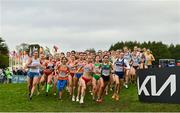 12 December 2021; A general view of the start of the U20 Women's 4000m during the SPAR European Cross Country Championships Fingal-Dublin 2021 at the Sport Ireland Campus in Dublin. Photo by Ramsey Cardy/Sportsfile