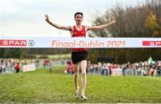 12 December 2021; Axel Vang Christensen of Denmark celebrates winning the U20 Men's 6000m during the SPAR European Cross Country Championships Fingal-Dublin 2021 at the Sport Ireland Campus in Dublin. Photo by Sam Barnes/Sportsfile