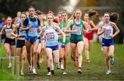 12 December 2021; Amelia Quirk of Great Britain, centre, and Sarah Healy of Ireland, right, lead the field in the U23 Women's 6000m during the SPAR European Cross Country Championships Fingal-Dublin 2021 at the Sport Ireland Campus in Dublin. Photo by Ramsey Cardy/Sportsfile
