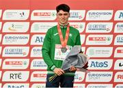 12 December 2021; Darragh Mcelhinney of Ireland with his silver medal during the medal ceremony for the U23 Men Final at the SPAR European Cross Country Championships Fingal-Dublin 2021 at the Sport Ireland Campus in Dublin. Photo by Sam Barnes/Sportsfile