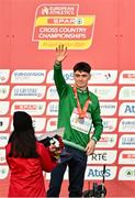 12 December 2021; Silver medalist Darragh Mcelhinney of Ireland waves during the medal ceremony for the U23 Men Final at the SPAR European Cross Country Championships Fingal-Dublin 2021 at the Sport Ireland Campus in Dublin. Photo by Sam Barnes/Sportsfile