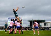 12 December 2021; Niall Murray of Connacht wins possession in the lineout during the Heineken Champions Cup Pool B match between Connacht and Stade Francais Paris at the Sportsground in Galway. Photo by Harry Murphy/Sportsfile