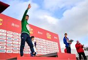 12 December 2021; Silver medalist Darragh Mcelhinney of Ireland during the medal ceremony for the U23 Men Final at the SPAR European Cross Country Championships Fingal-Dublin 2021 at the Sport Ireland Campus in Dublin. Photo by Ramsey Cardy/Sportsfile