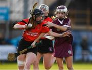 12 December 2021; Ceat McEldowney of Slaughtneil in action against Katie Roche of Oulart the Ballagh during the 2020 AIB All-Ireland Senior Club Camogie Championship Semi-Final match between Slaughtneil and Oulart the Ballagh at Donaghmore Ashbourne GAA in Ashbourne, Meath. Photo by Matt Browne/Sportsfile