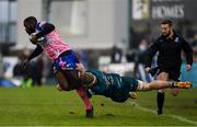 12 December 2021; Lester Etien of Stade Francais is tackled by Niall Murray of Connacht during the Heineken Champions Cup Pool B match between Connacht and Stade Francais Paris at the Sportsground in Galway. Photo by Harry Murphy/Sportsfile