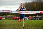 12 December 2021; Jakob Ingebrigtsen of Norway crosses the finish line to win the Senior Men's final during the SPAR European Cross Country Championships Fingal-Dublin 2021 at the Sport Ireland Campus in Dublin. Photo by Sam Barnes/Sportsfile