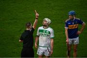 12 December 2021; Joe Cuddihy of Shamrocks Ballyhale is shown a red card by referee Chris Mooney during the AIB Leinster GAA Hurling Senior Club Championship Semi-Final match between St Rynaghs and Shamrocks Ballyhale at Bord na Mona O’Connor Park in Tullamore, Offaly. Photo by Eóin Noonan/Sportsfile