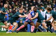 12 December 2021; Lester Etien of Stade Francais is tackled by Jordan Duggan of Connacht during the Heineken Champions Cup Pool B match between Connacht and Stade Francais Paris at Sportsground in Galway. Photo by Brendan Moran/Sportsfile