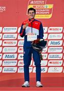 12 December 2021; Jakob Ingebrigtsen of Norway with his gold medal during the medal ceremony for the Senior Men's 10000m at the SPAR European Cross Country Championships Fingal-Dublin 2021 at the Sport Ireland Campus in Dublin. Photo by Sam Barnes/Sportsfile
