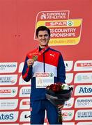 12 December 2021; Jakob Ingebrigtsen of Norway with his gold medal during the medal ceremony for the Senior Men's 10000m at the SPAR European Cross Country Championships Fingal-Dublin 2021 at the Sport Ireland Campus in Dublin. Photo by Sam Barnes/Sportsfile
