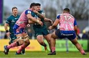 12 December 2021; Sammy Arnold of Connacht is tackled by Paul Gabrillagues and Moses Alo Emile of Stade Francais during the Heineken Champions Cup Pool B match between Connacht and Stade Francais Paris at Sportsground in Galway. Photo by Brendan Moran/Sportsfile