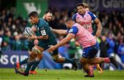 12 December 2021; Jarrad Butler of Connacht is tackled by Moses Alo Emile of Stade Francais during the Heineken Champions Cup Pool B match between Connacht and Stade Francais Paris at Sportsground in Galway. Photo by Brendan Moran/Sportsfile