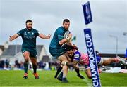 12 December 2021; Diarmuid Kilgallen of Connacht is tackled by Telusa Veainu of Stade Francais during the Heineken Champions Cup Pool B match between Connacht and Stade Francais Paris at Sportsground in Galway. Photo by Brendan Moran/Sportsfile
