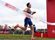 12 December 2021; Jakob Ingebrigtsen of Norway crosses the finish line to win the Senior Men's 10,000m during the SPAR European Cross Country Championships Fingal-Dublin 2021 at the Sport Ireland Campus in Dublin. Photo by Sam Barnes/Sportsfile