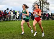 12 December 2021; Fionnuala McCormack of Ireland, left, and Carmela Cardama of Spain competes in the Senior Women's 8000m final during the SPAR European Cross Country Championships Fingal-Dublin 2021 at the Sport Ireland Campus in Dublin. Photo by Sam Barnes/Sportsfile