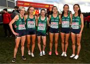 12 December 2021; Ireland Senior Women's team, from left, Aoife Cooke, Michelle Finn, Fionnuala McCormack, Aoibhe Richardson, Eilish Flanagan and Roisin Flanagan after the Senior Women's 8000m at the SPAR European Cross Country Championships Fingal-Dublin 2021 at the Sport Ireland Campus in Dublin. Photo by Seb Daly/Sportsfile