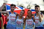 12 December 2021; Team GB celebrate winning the Mixed Relay final during the SPAR European Cross Country Championships Fingal-Dublin 2021 at the Sport Ireland Campus in Dublin. Photo by Sam Barnes/Sportsfile