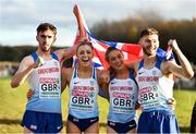 12 December 2021; Team GB celebrate winning the Mixed Relay final during the SPAR European Cross Country Championships Fingal-Dublin 2021 at the Sport Ireland Campus in Dublin. Photo by Sam Barnes/Sportsfile