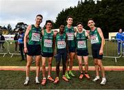 12 December 2021; Ireland Senior Men's team, from left, Cormac Dalton, Emmet Jennings, Hiko Tonosa Haso, Ryan Forsyth, Paul O'Donnell and Brian Fay after the Senior Men's final during the SPAR European Cross Country Championships Fingal-Dublin 2021 at the Sport Ireland Campus in Dublin. Photo by David Fitzgerald/Sportsfile
