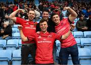 12 December 2021; Munster supporters, from Limerick, James O'Riordan, Conor Lenihan, Kevin O'Connor and Rory Cunningham, before the Heineken Champions Cup Pool B match between Wasps and Munster at Coventry Building Society Arena in Coventry, England. Photo by Stephen McCarthy/Sportsfile