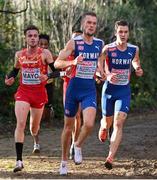 12 December 2021; Carlos Mayo of Spain, left, Filip Ingebrigtsen of Norway, centre, and Jakob Ingebrigtsen of Norway compete in the Senior Men's event during the SPAR European Cross Country Championships Fingal-Dublin 2021 at the Sport Ireland Campus in Dublin. Photo by Ramsey Cardy/Sportsfile