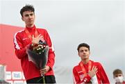 12 December 2021; Axel Vang Christensen of Denmark on the podium after the Under 20 Men's race during the SPAR European Cross Country Championships Fingal-Dublin 2021 at the Sport Ireland Campus in Dublin. Photo by Ramsey Cardy/Sportsfile