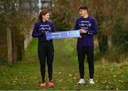 13 December 2021;  Irish running legend, Sonia O’Sullivan and Olympian Andrew Coscoran is pictured launching the Irish Life Health 'Runuary' 2022 programme to support runners, of all levels to run January and not let it run them. Irish Life Health want to help runners to get back into the healthy habit of running in the new year. Entry is free of charge at irishlifehealth.ie/runuary. Starting on January 1st, the programme encourages beginners to the more experienced runners, to commit to a training plan, to help them reach a target distance of 5km, 5-miles or 10-miles to be completed on January 31st. Photo by David Fitzgerald/Sportsfile