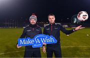 13 December 2021; Conan Byrne, left, and Brendan Clarke of Shelbourne before the Make-A-Wish Ireland Crossbar Challenge at Tallaght Stadium in Dublin. Photo by Eóin Noonan/Sportsfile