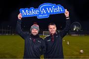 13 December 2021; Conan Byrne, left, and Brendan Clarke of Shelbourne before the Make-A-Wish Ireland Crossbar Challenge at Tallaght Stadium in Dublin. Photo by Eóin Noonan/Sportsfile