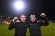 13 December 2021; Conan Byrne, right, and Brendan Clarke of Shelbourne after the Make-A-Wish Ireland Crossbar Challenge at Tallaght Stadium in Dublin. Photo by Eóin Noonan/Sportsfile