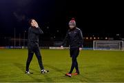13 December 2021; Conan Byrne, right, and Brendan Clarke of Shelbourne during the Make-A-Wish Ireland Crossbar Challenge at Tallaght Stadium in Dublin. Photo by Eóin Noonan/Sportsfile