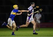 11 December 2021; Marc Howard of Kilmacud Crokes is tackled by Robbie Phelan of Clough-Ballacolla during the 2021 AIB Leinster Club Senior Hurling Championship Semi-Final match between Clough-Ballacolla and Kilmacud Crokes at MW Hire O'Moore Park in Portlaoise, Laois. Photo by Piaras Ó Mídheach/Sportsfile