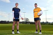 14 December 2021; Daire Gray, DCU DÉ and Dublin hurler, left, and Jordan Morrissey, DCU DÉ and Carlow footballer, during the Electric Ireland GAA Higher Education Draw at Carlow IT in Carlow. Photo by Seb Daly/Sportsfile